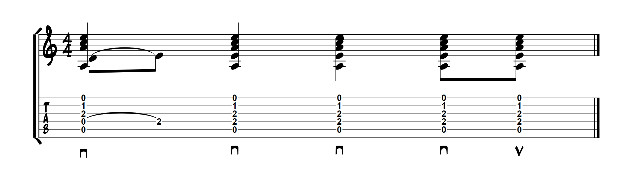 Exemple tablature accords ouverts avec hammer-on